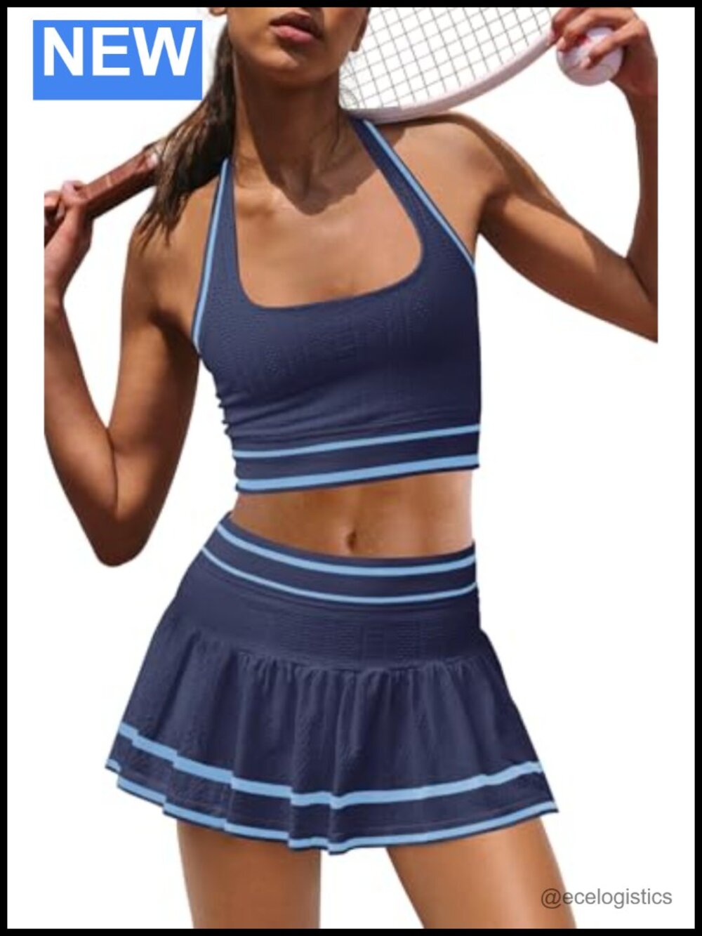 2 Piece Tennis Skirt Set Women Sports Bra Skort Seamless